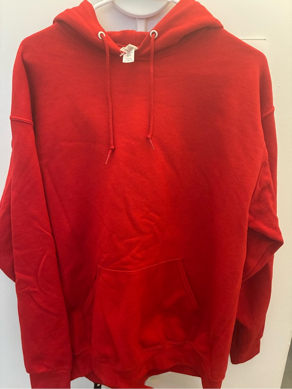 Jerzees Red Pullover Hoodie with Drawstring and Kangaroo Pocket